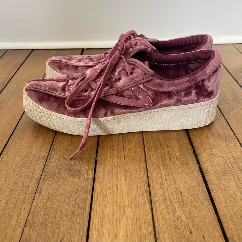 Tretorn Nylite 4 Bold Mauve Pink Crushed Velvet Platform Sneakers 8 - Picture 5 of 9